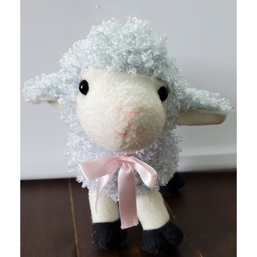 Dan Dee Collectors Choice Sheep Lamb Plush BLUE Cream 8" Easter Spring Curly Fur